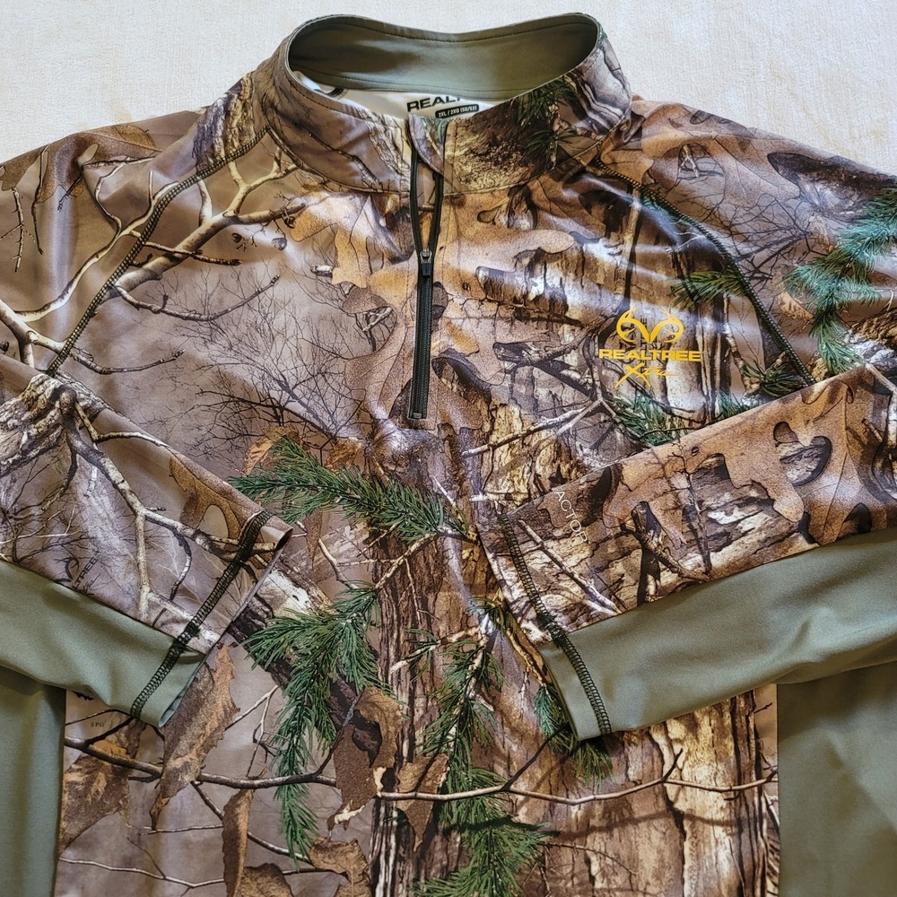 RealTree Men's 2XL Green Camouflage Long Sleeve 1/4 Zip Scent‎ Factor PT 5007